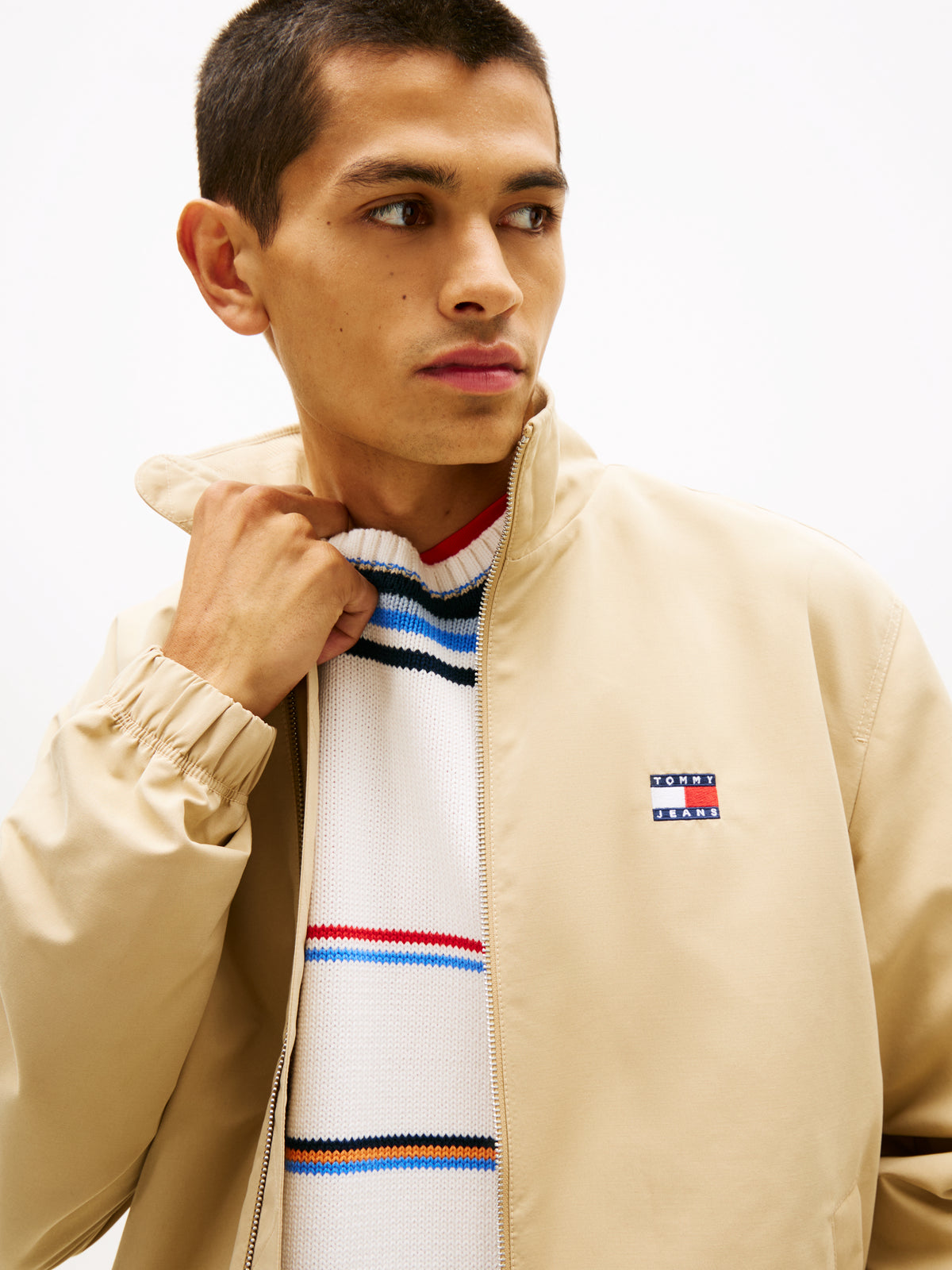 Tommy Jeans Collar Logo Water Repellent Zip-Thru Jacket – Beige