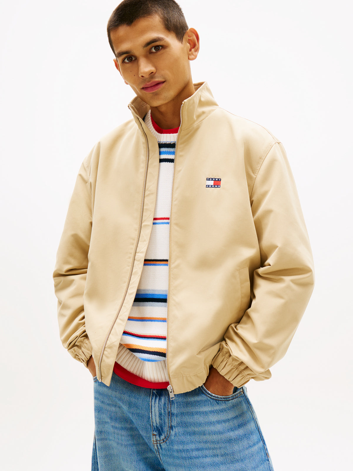 Tommy Jeans Collar Logo Water Repellent Zip-Thru Jacket – Beige