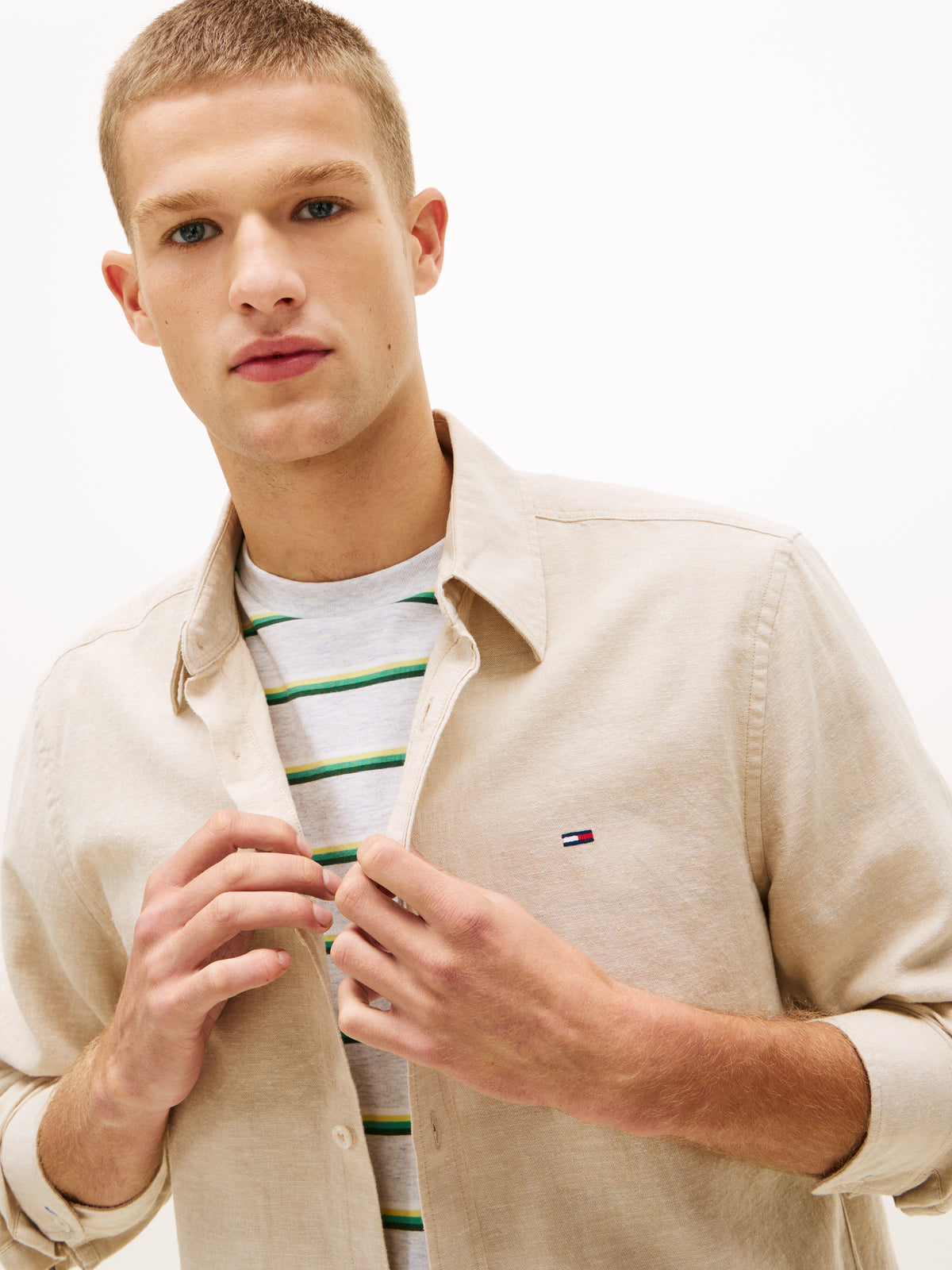 Tommy Jeans Regular Fit Linen Blend Shirt – Beige