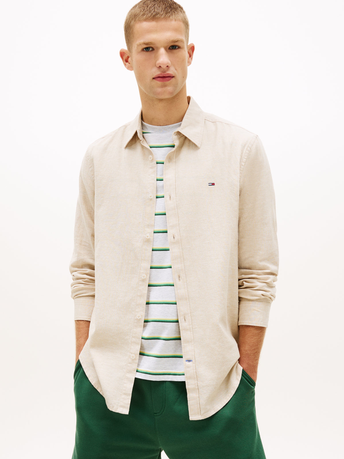 Tommy Jeans Regular Fit Linen Blend Shirt – Beige
