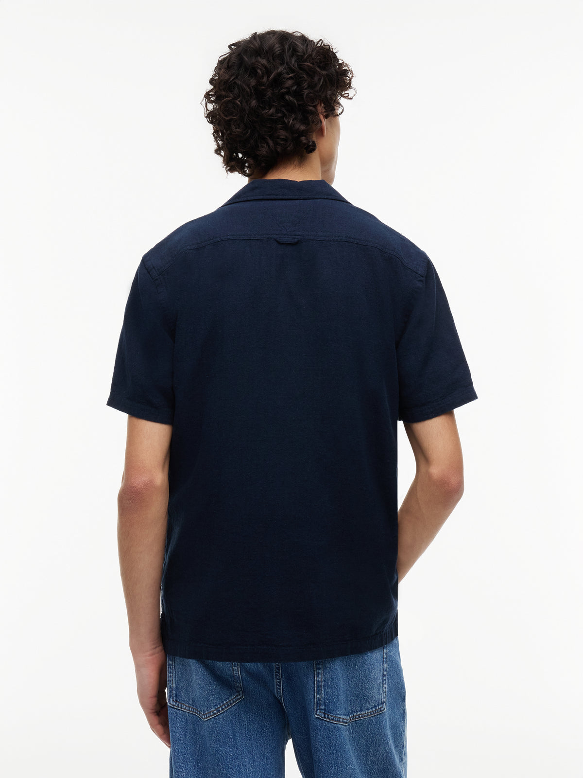 Tommy Jeans Regular Fit Linen Blend Short Sleeve Shirt – Navy
