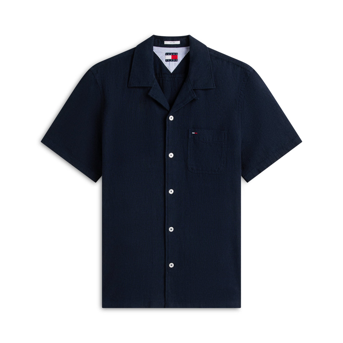 Tommy Jeans Regular Fit Linen Blend Short Sleeve Shirt – Navy