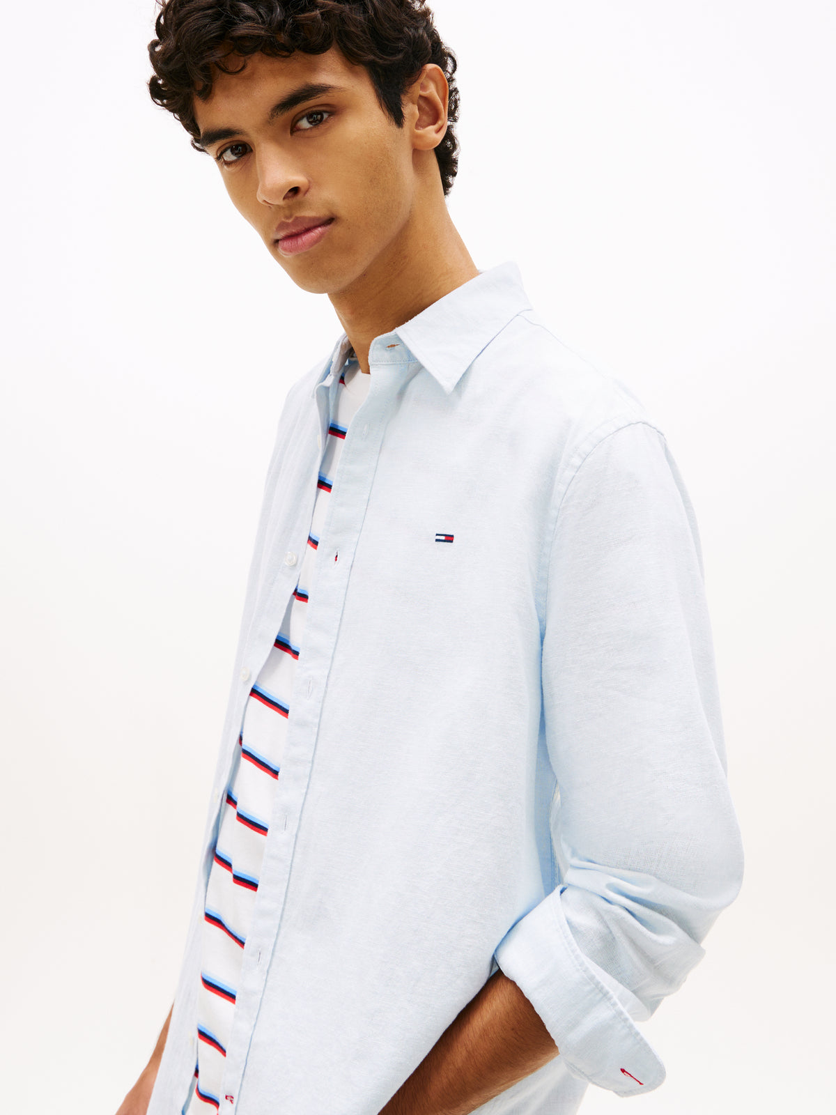 Tommy Jeans Regular Fit Linen Blend Shirt – Light Blue