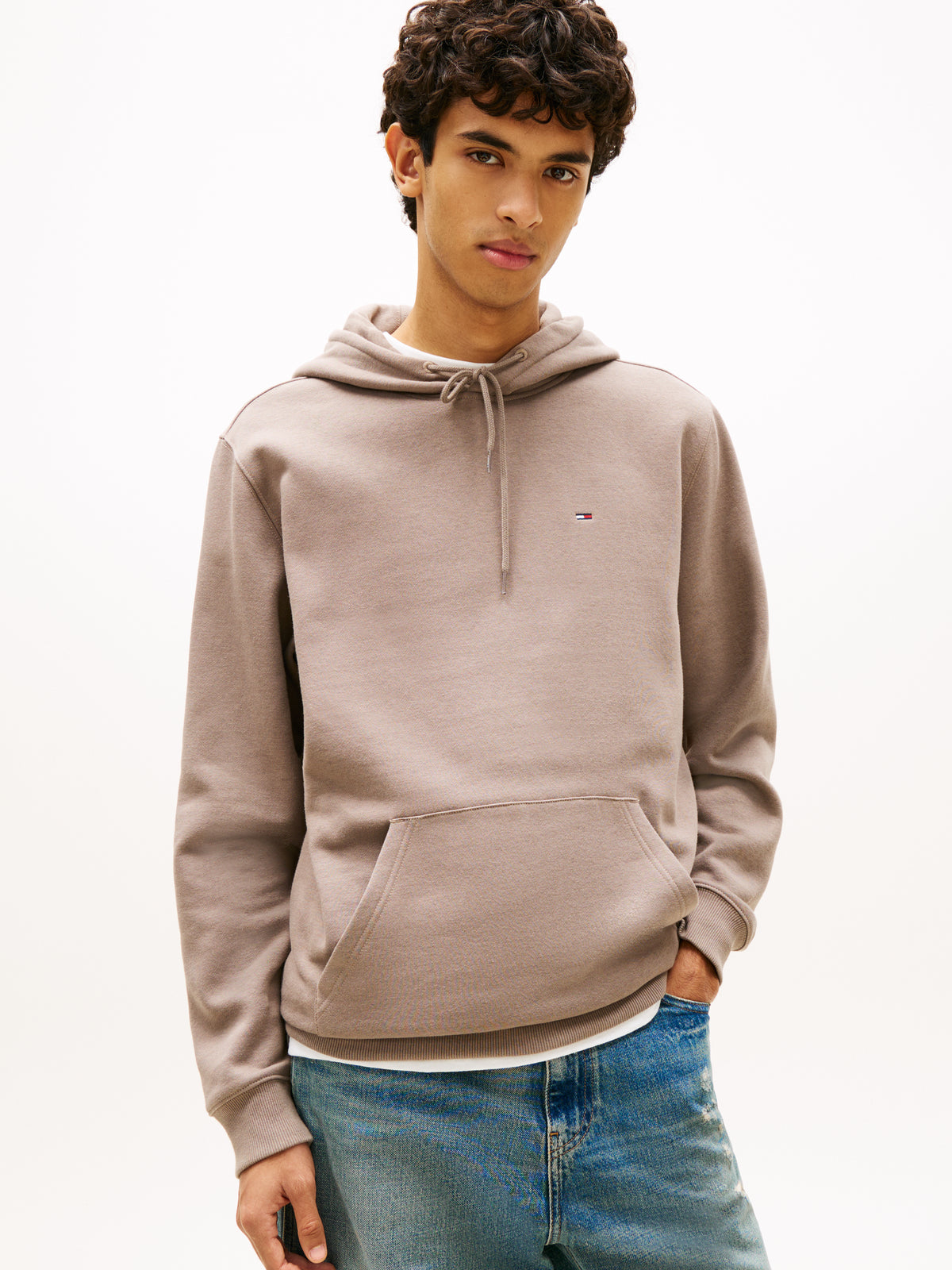 Tommy Jeans Tommy Flag Brushed Fleece Hoody – Beige