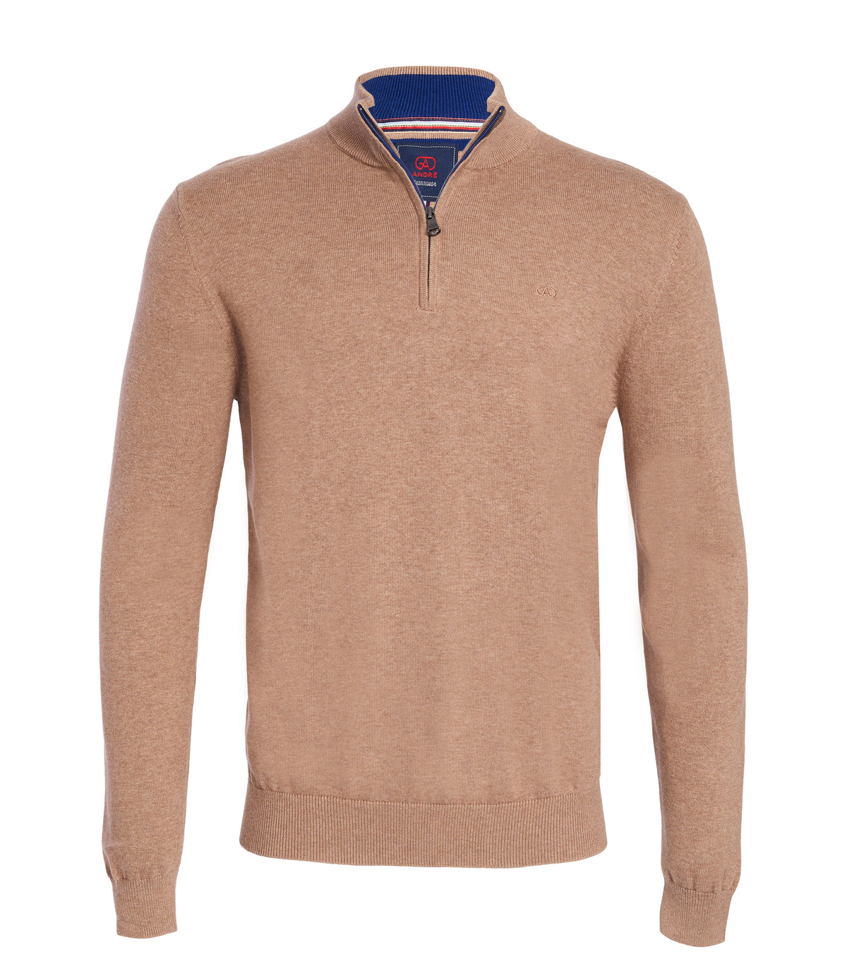 André Tory 1/4 Zip Jumper. Featuring a modern quarter-zip design and soft, breathable fabric, this versatile knitwear piece is perfect for any season.