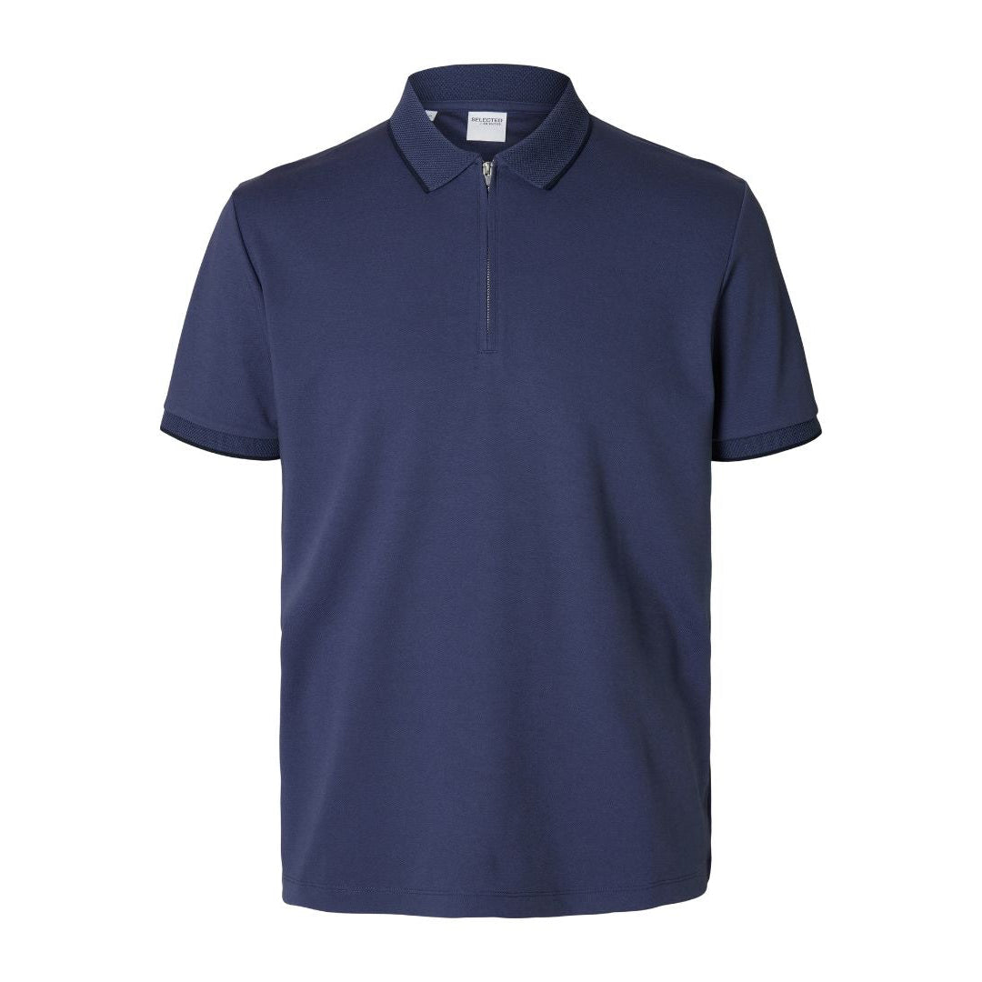 Selected Homme Quarter-Zip Polo Shirt Navy
