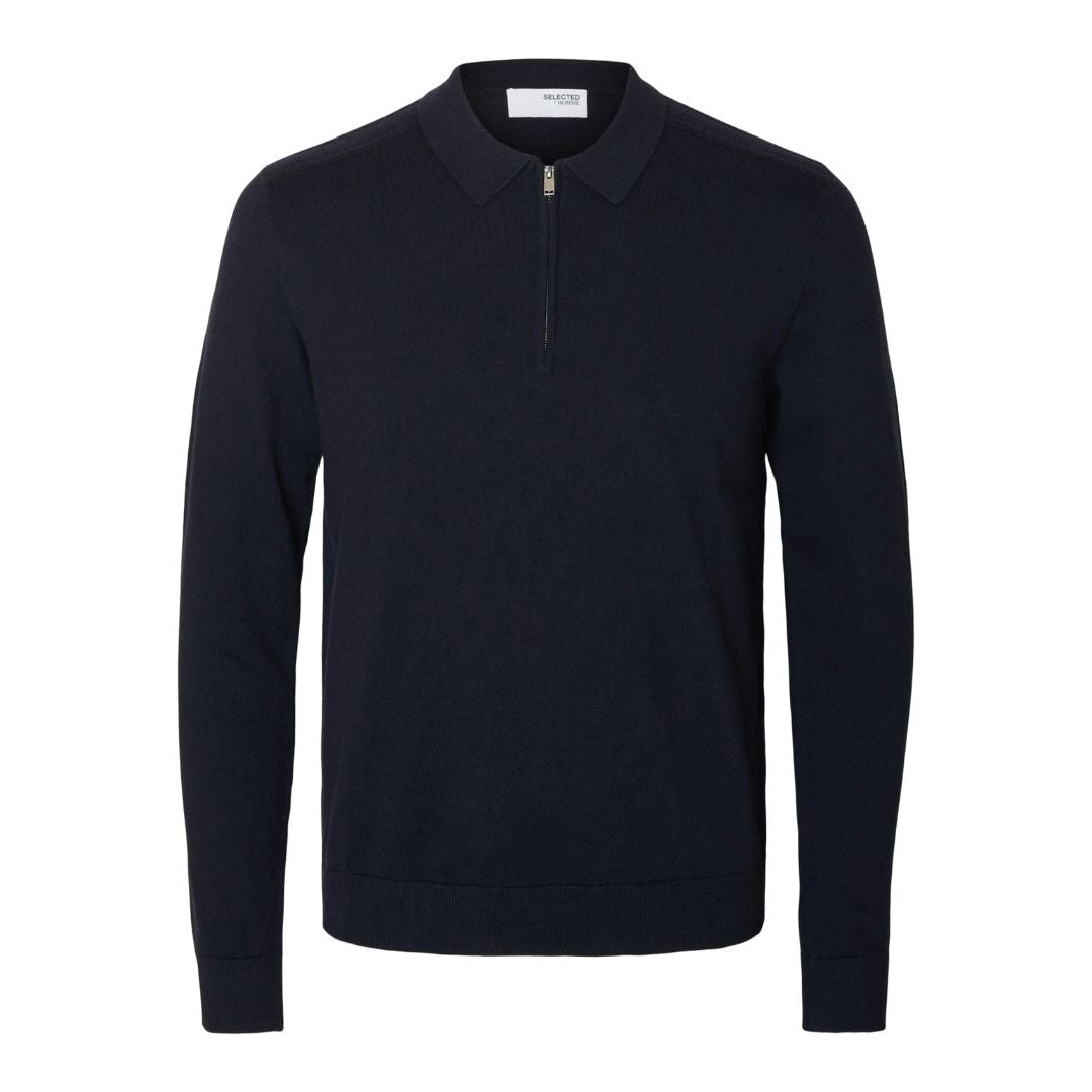 Selected Homme Knitted Polo Half-Zip Sweater in Navy