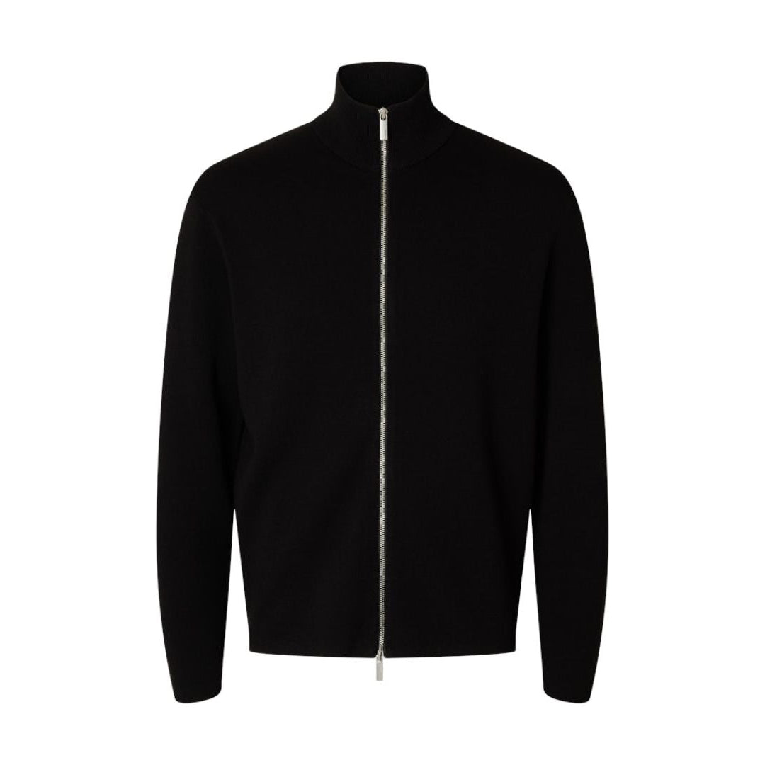 Selected Homme Polo Zip Cardigan in Black