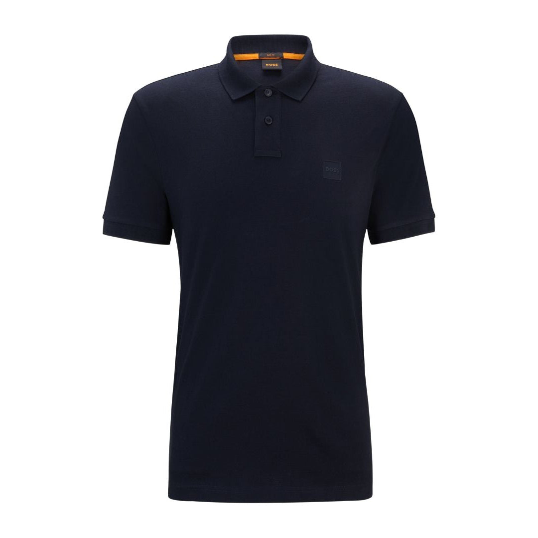 Men’s BOSS Navy Polo with Flat-Knit Collar