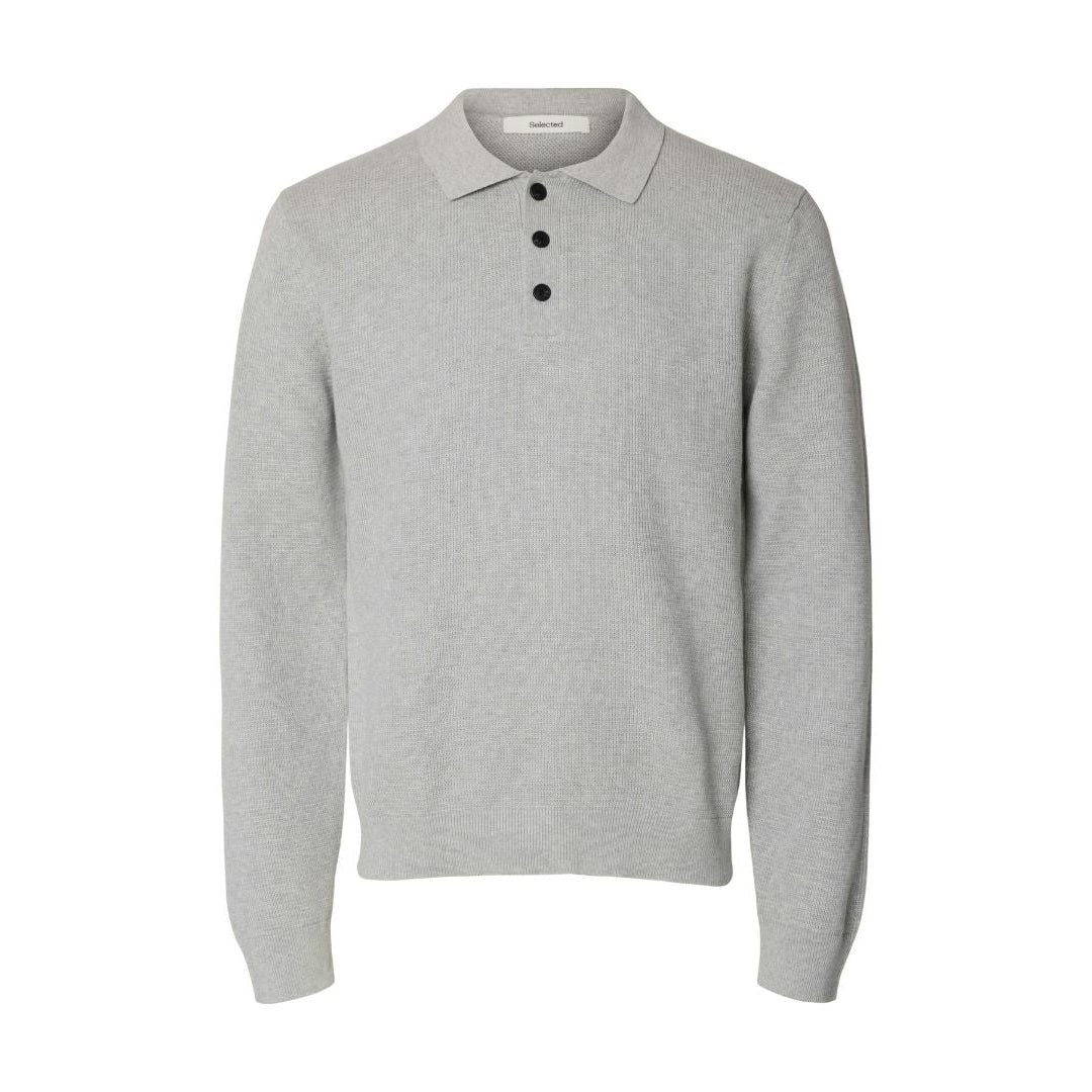 Selected Homme Knit Polo Shirt in Light Grey