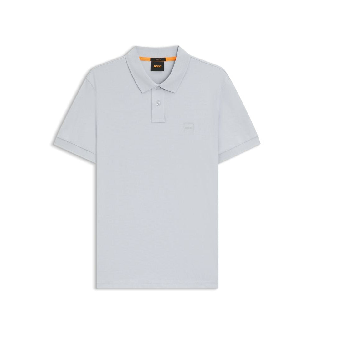 Men’s BOSS Grey Polo with Flat-Knit Collar
