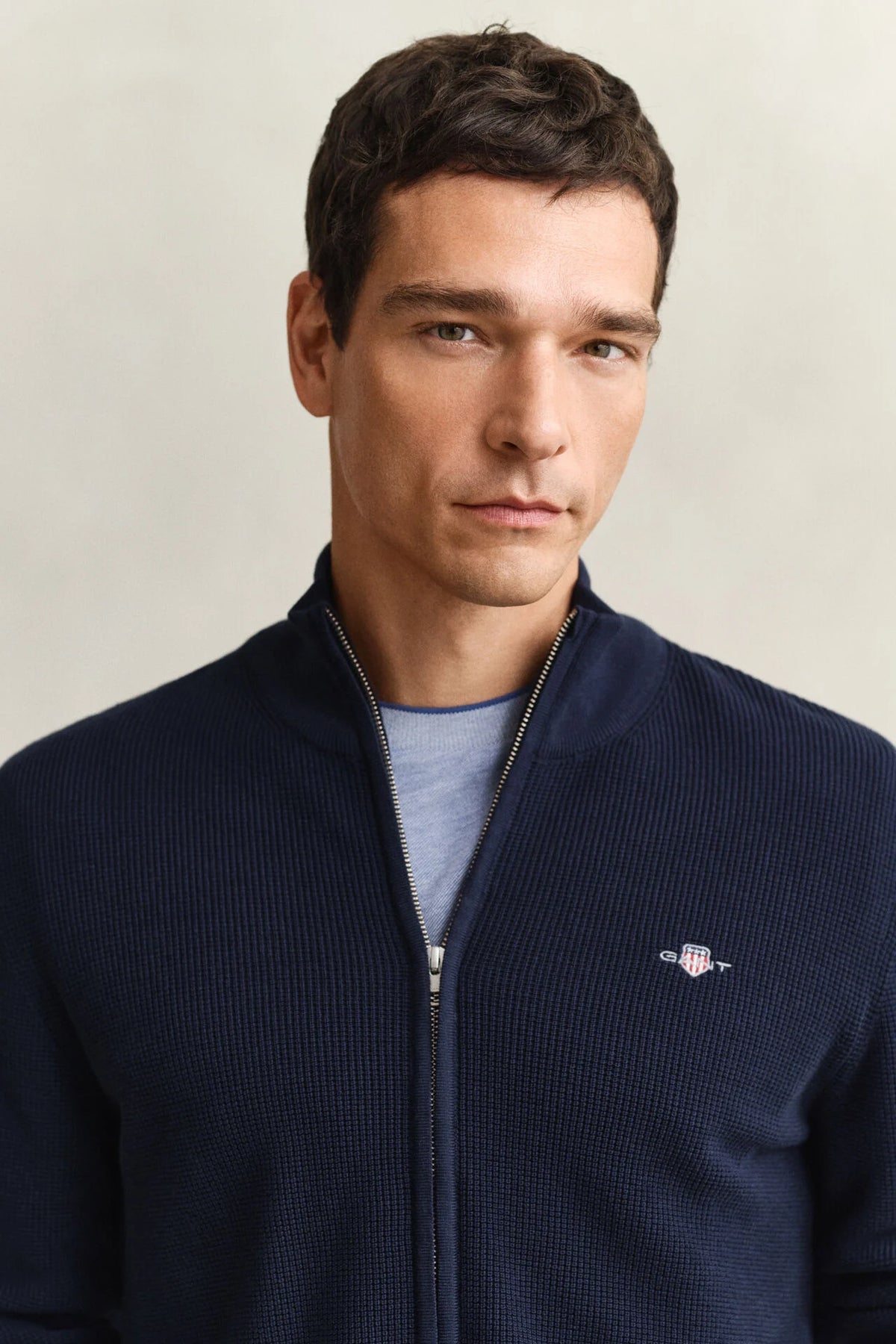 micro texture zip cardigan