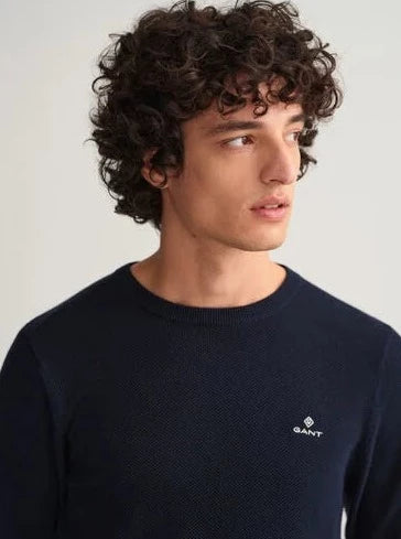 Cotton Pique Crew Neck Sweater