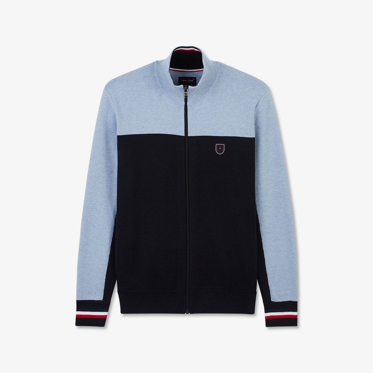 Colour-block zipped up cardigan