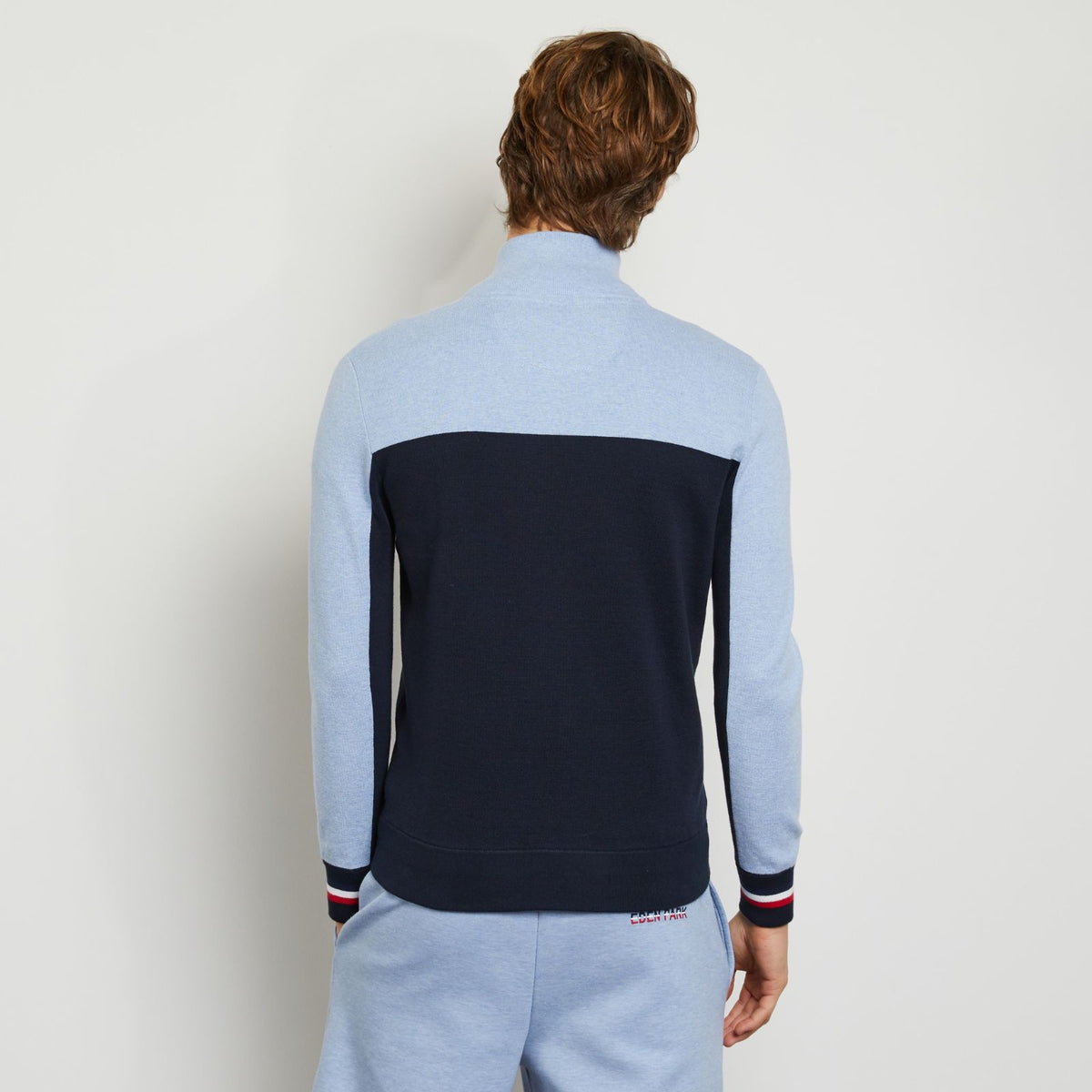 Colour-block zipped up cardigan