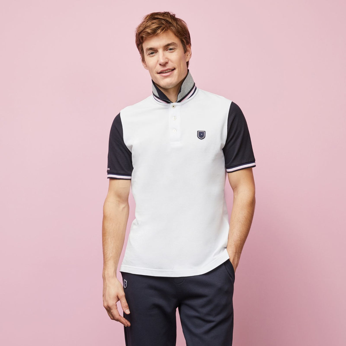 Colour-block polo with crest logo