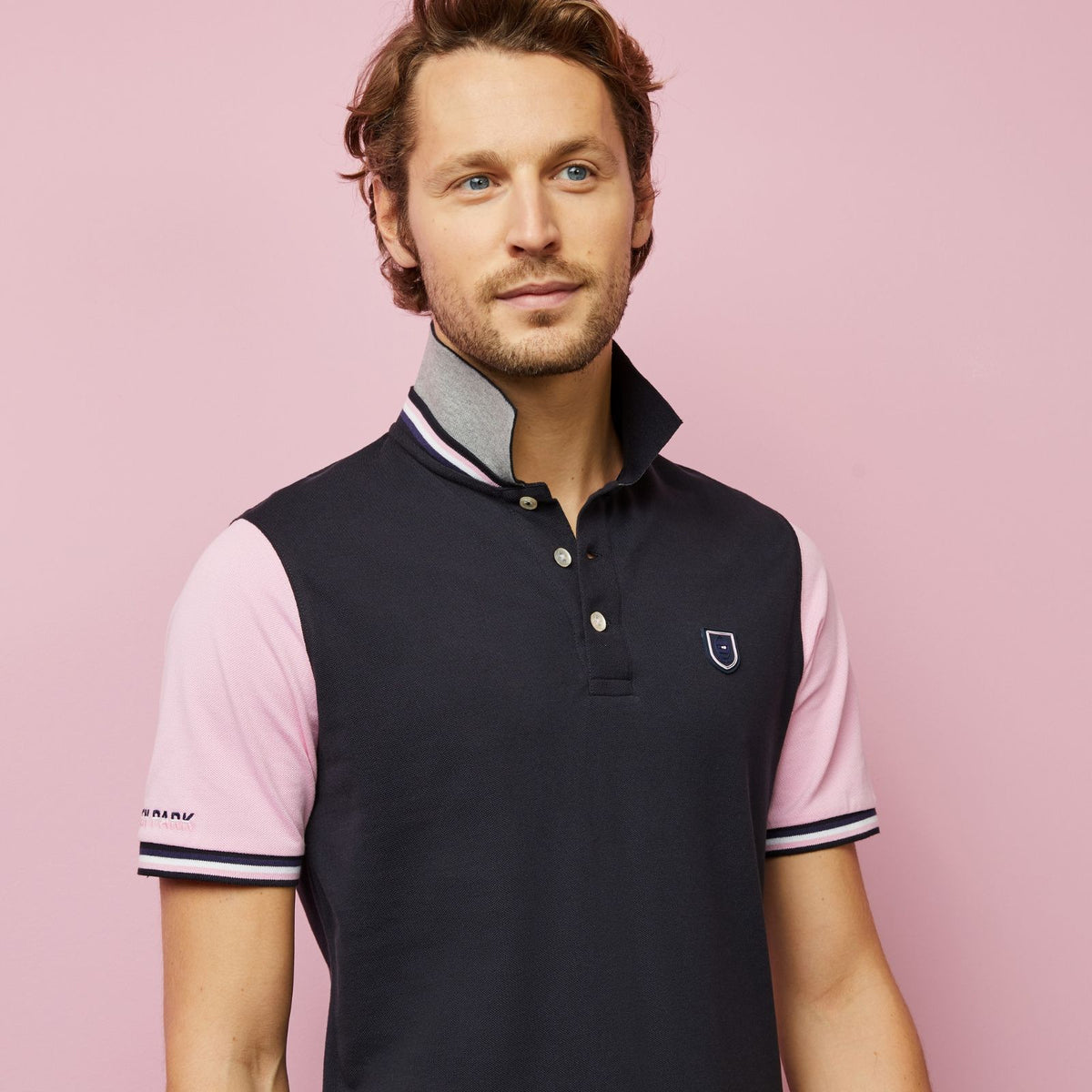 Colour-block polo with crest logo